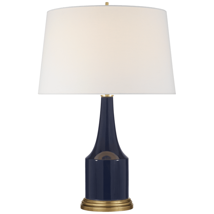 Sawyer Table Lamp in Midnight Blue Porcelain with Linen Shade