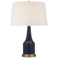 Sawyer Table Lamp in Midnight Blue Porcelain with Linen Shade