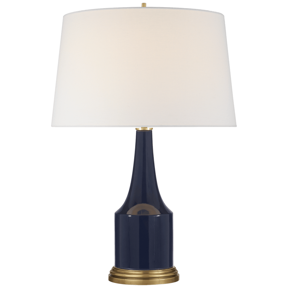Sawyer Table Lamp in Midnight Blue Porcelain with Linen Shade