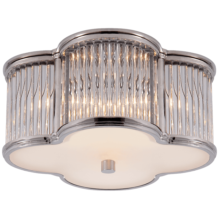 Basil Small Flush Mount in Polished Nickel and Clear Glass Rods with Frosted Glass