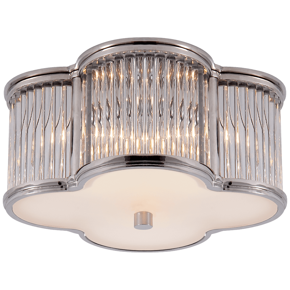 Basil Small Flush Mount in Polished Nickel and Clear Glass Rods with Frosted Glass