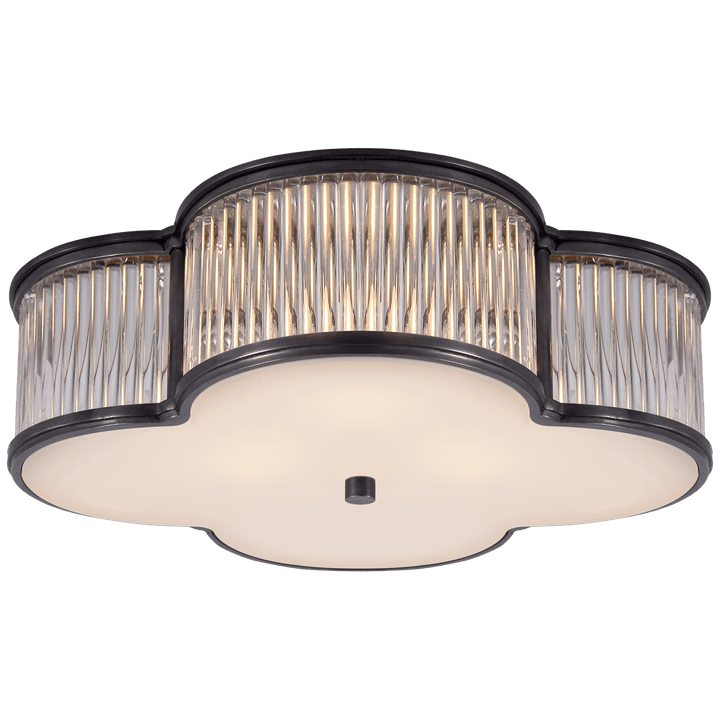 Basil 17" Flush Mount in Gun Metal and Clear Glass Rods with Frosted Glass
