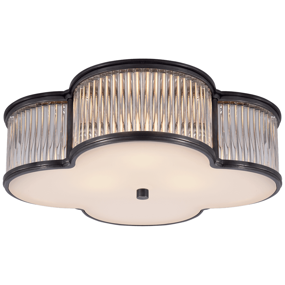 Basil 17" Flush Mount in Gun Metal and Clear Glass Rods with Frosted Glass