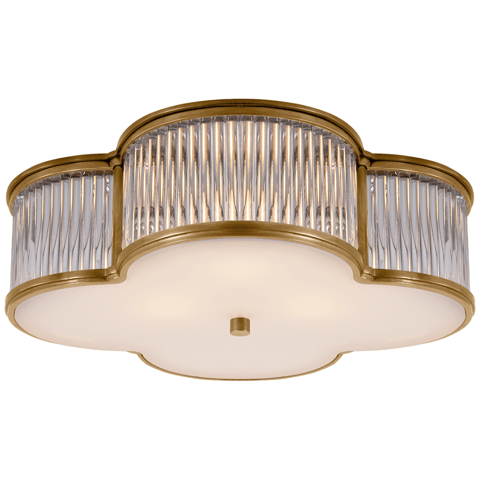 Basil 17" Flush Mount in Natural Brass and Clear Glass Rods with Frosted Glass