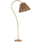 Dume Large Arched Floor Lamp in Hand-Rubbed Antique Brass with Natural Abaca Shade