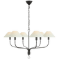 Griffin Extra Large Tail Chandelier in Bronze and Chocolate Leather with Linen Shades