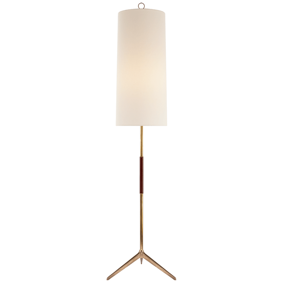 Frankfort Floor Lamp in Hand-Rubbed Antique Brass with Mahogany Accents and Linen Shade