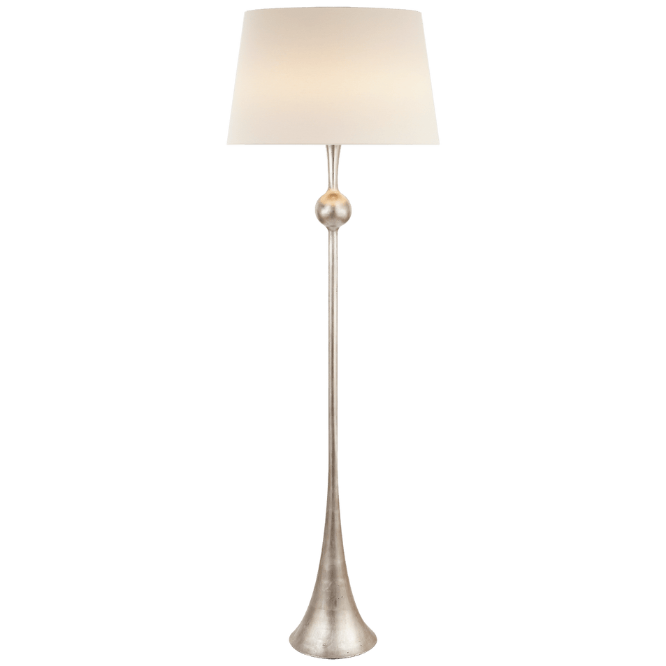 Dover Floor Lamp in Burnished Silver Leaf with Linen Shade