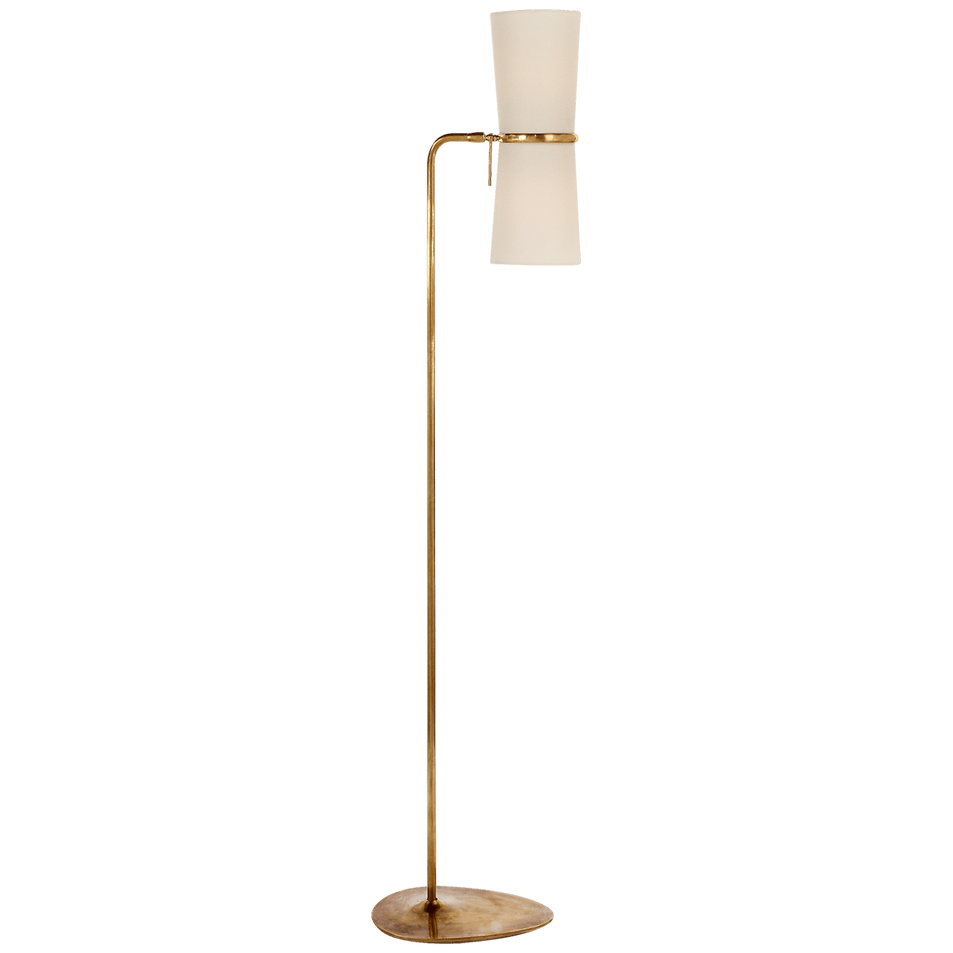 Clarkson Floor Lamp in Hand-Rubbed Antique Brass with Linen Shades