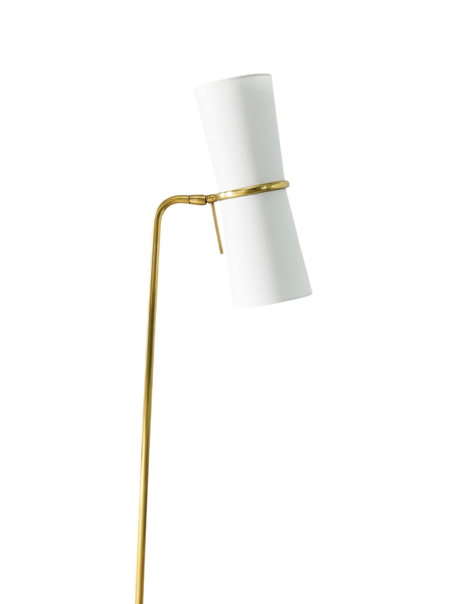 Clarkson Floor Lamp in Hand-Rubbed Antique Brass with Linen Shades