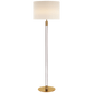 Riga Floor Lamp in Hand-Rubbed Antique Brass and Clear Glass with Linen Shade