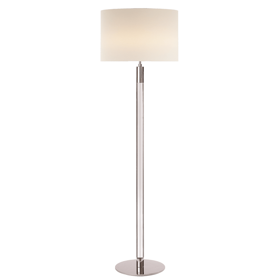 Riga Floor Lamp in Clear Glass and Polished Nickel with Linen Shade