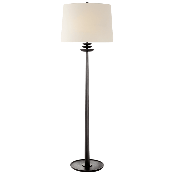 Beaumont Floor Lamp in Aged Iron with Linen Shade