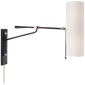 Frankfort Articulating Wall Light in Black and Hand-Rubbed Antique Brass Accents with Linen Shade