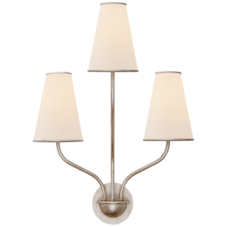 Montreuil Small Wall Sconce in Burnished Silver Leaf with Linen Shades