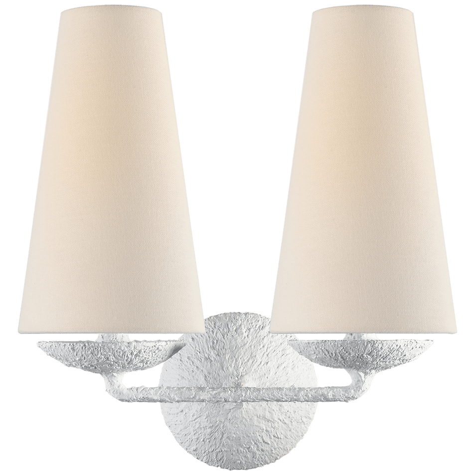 Fontaine Double Sconce in Plaster with Linen Shades