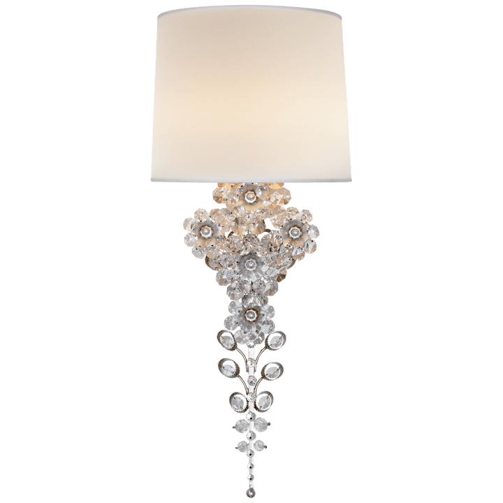 Claret Tail Sconce in Burnished Silver Leaf with Linen Shade