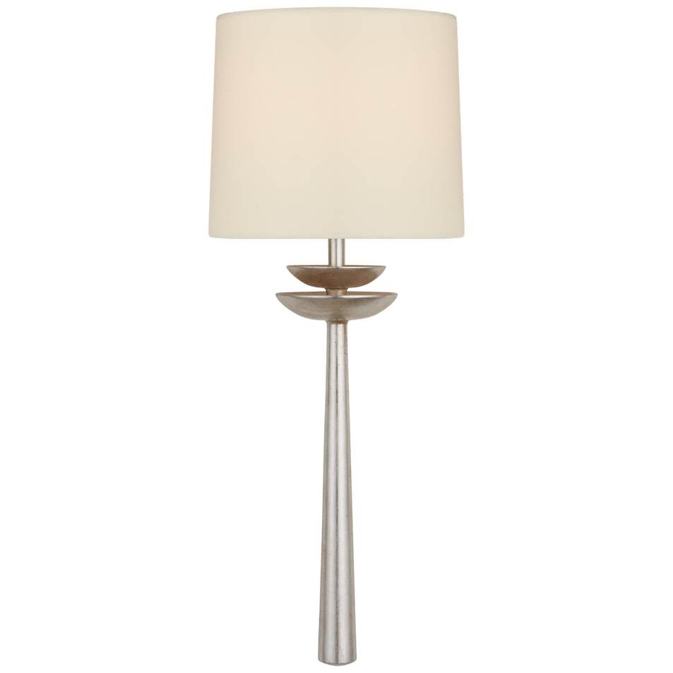 Beaumont Medium Tail Sconce in Burnished Silver Leaf with Linen Shade