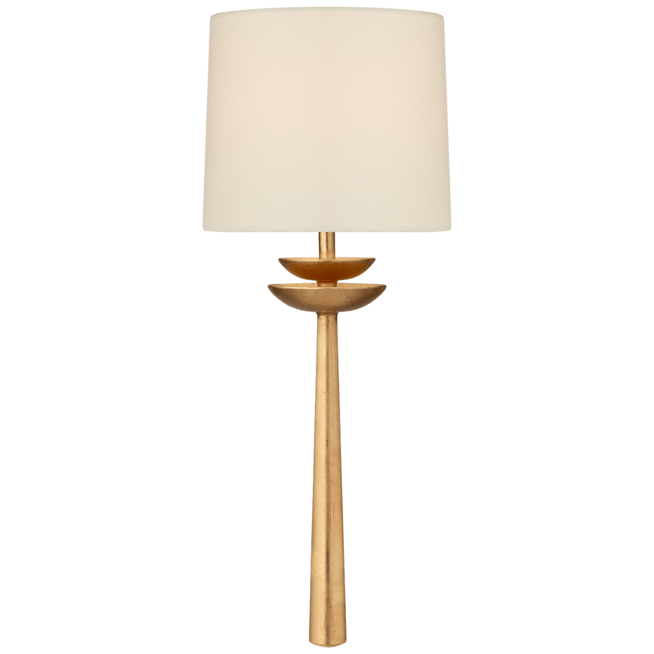 Beaumont Medium Tail Sconce in Gild with Linen Shade