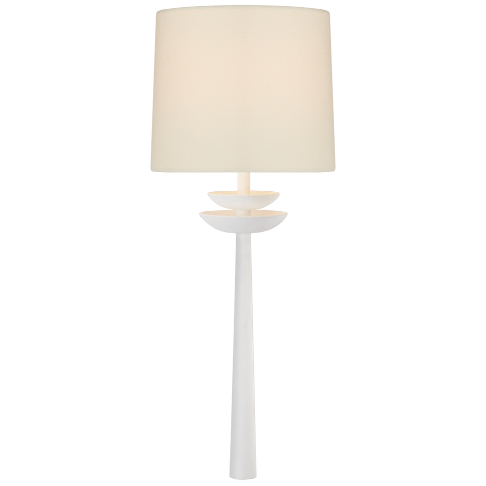 Beaumont Medium Tail Sconce in White with Linen Shade