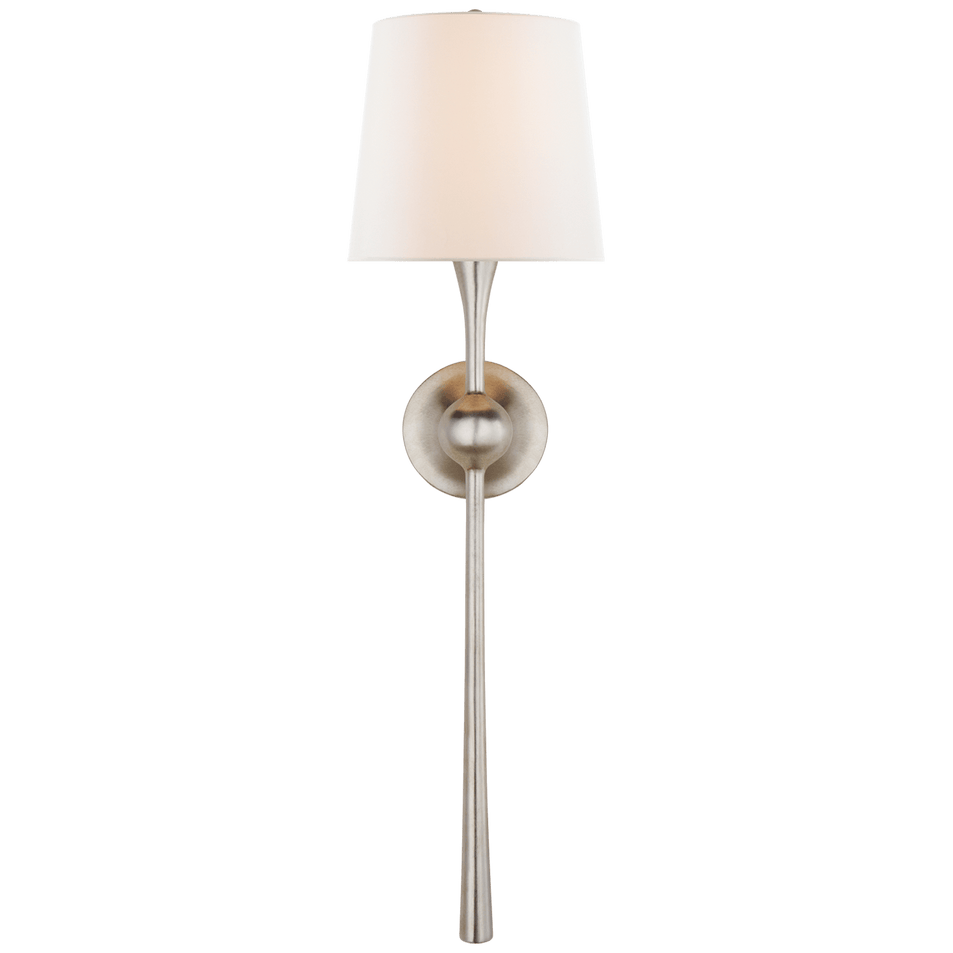 Dover Large Tail Sconce in Burnished Silver Leaf with Linen Shade