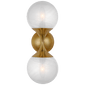 Cristol Small Double Sconce in Hand-Rubbed Antique Brass with White Glass