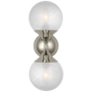 Cristol Small Double Sconce in Polished Nickel with White Glass