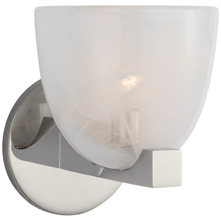 Carola Single Sconce in Polished Nickel with White Strie Glass