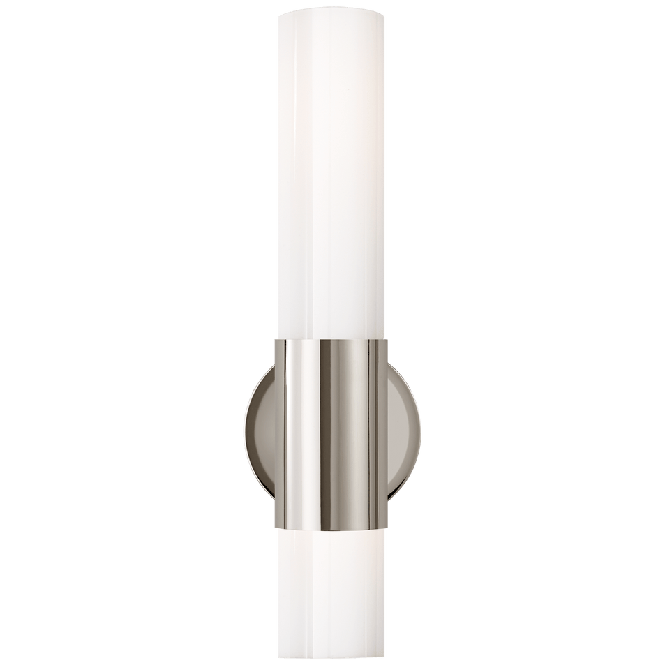 Penz Medium Cylindrical Sconce in Polished Nickel with White Glass
