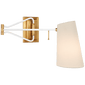 Keil Swing Arm Wall Light in Hand-Rubbed Antique Brass and White with Linen Shade