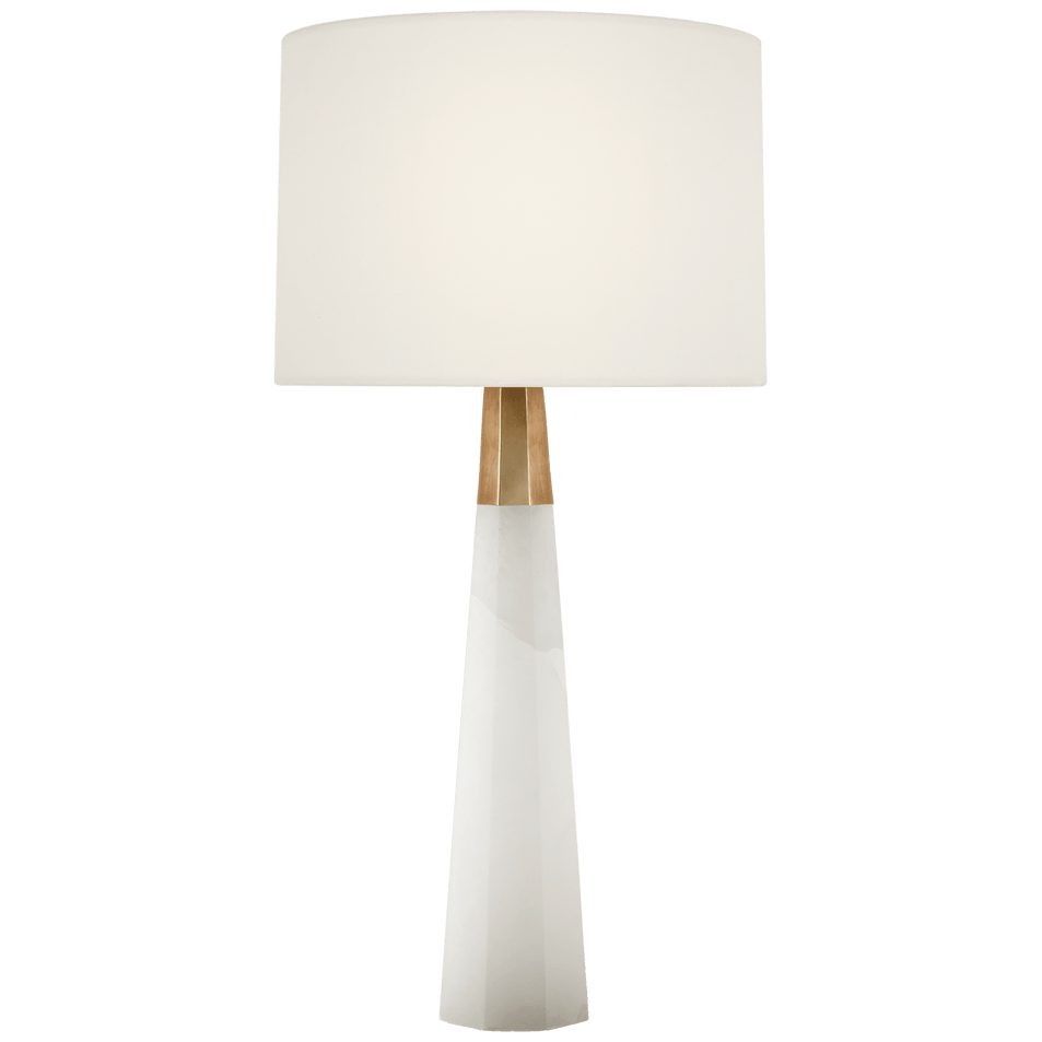 Olsen Table Lamp in Alabaster and Hand-Rubbed Antique Brass with Linen Shade