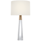 Olsen Table Lamp in Crystal and Hand-Rubbed Antique Brass with Linen Shade