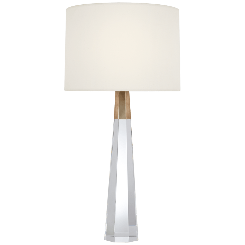 Olsen Table Lamp in Crystal and Hand-Rubbed Antique Brass with Linen Shade
