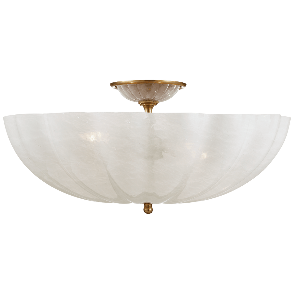Rosehill Large Semi-Flush Mount in Hand-Rubbed Antique Brass with White Strie Glass