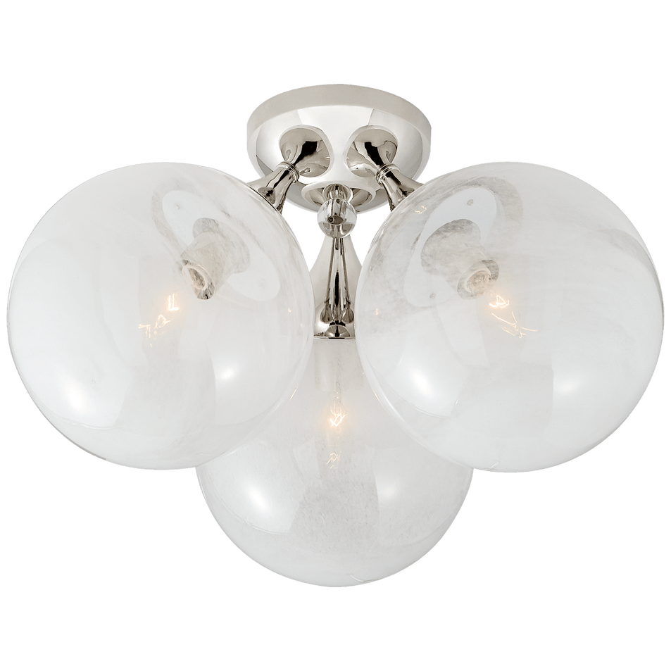 Cristol Large Triple Flush Mount in Polished Nickel with White Strie Glass