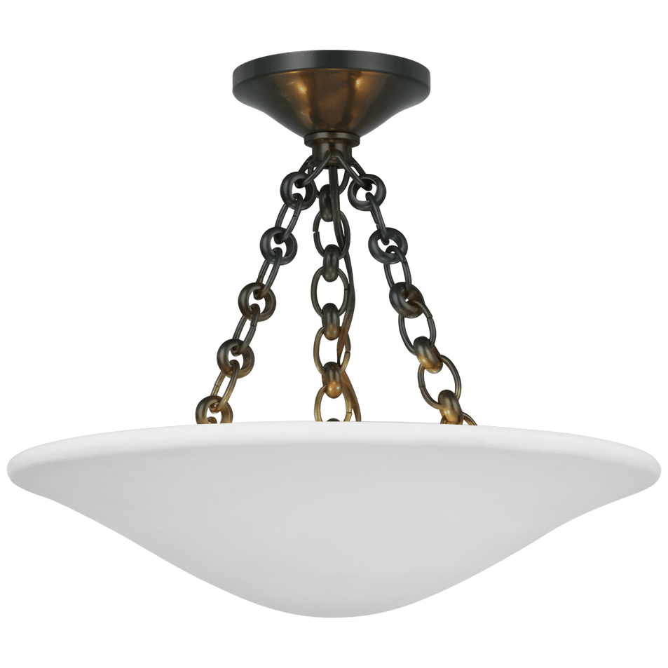 Mollino 16" Semi Flush Mount in Bronze with Plaster White Shade