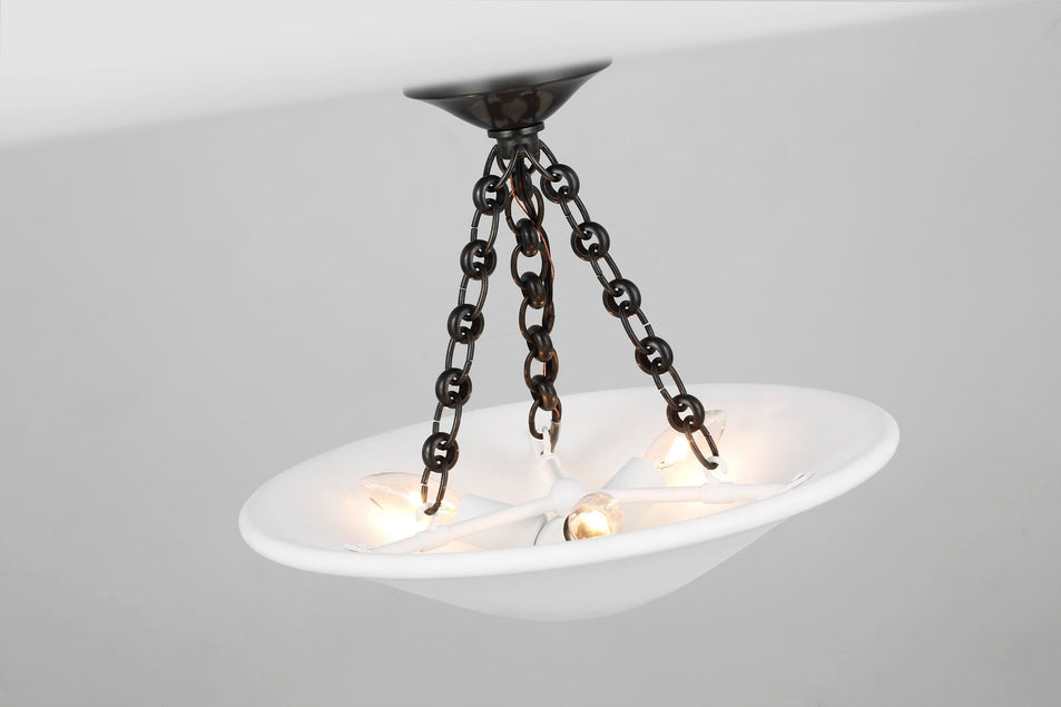 Mollino 16" Semi Flush Mount in Bronze with Plaster White Shade