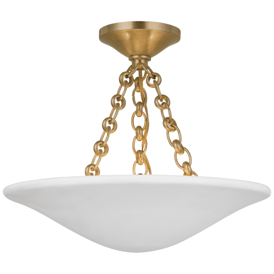 Mollino 16" Semi Flush Mount in Hand-Rubbed Antique Brass with Plaster White Shade