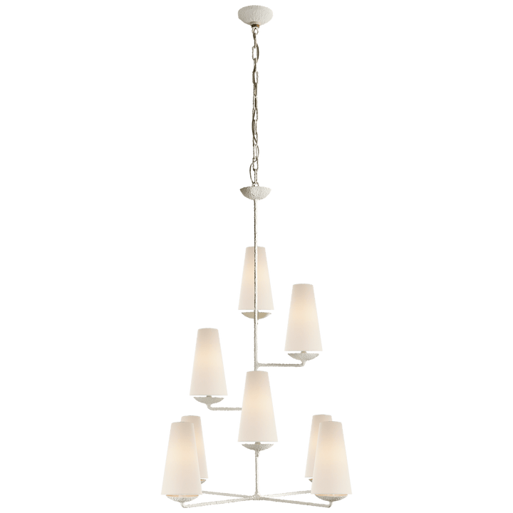 Fontaine Vertical Chandelier in Plaster with Linen Shades