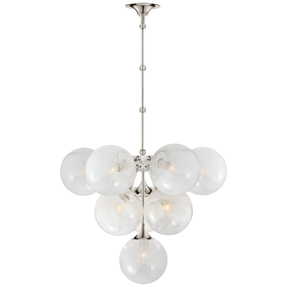 Cristol Tiered Chandelier in Polished Nickel with White Strie Glass