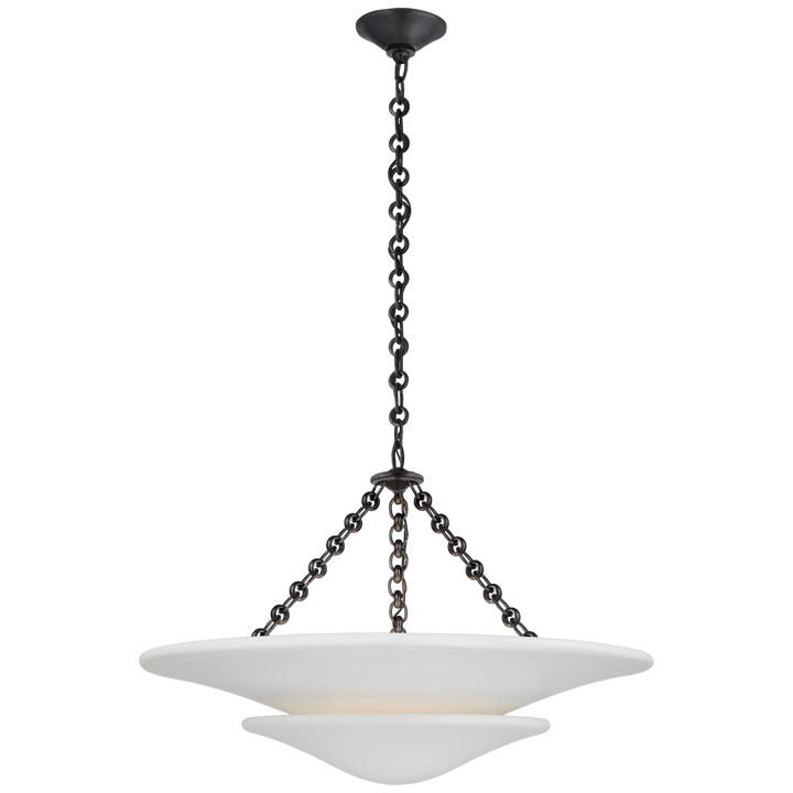 Mollino Medium Tiered Chandelier in Bronze with Plaster White Shade
