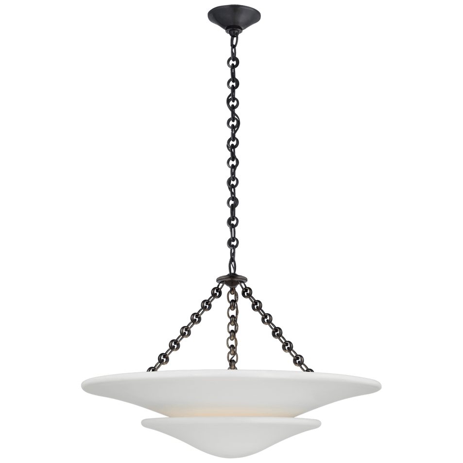 Mollino Medium Tiered Chandelier in Bronze with Plaster White Shade