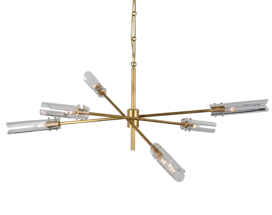 Casoria XL Radial Chandelier in Hand-Rubbed Antique Brass with Clear Glass