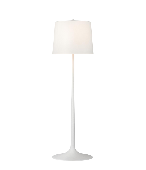 Oscar Large Sculpted Floor Lamp in Plaster White with Linen Shade