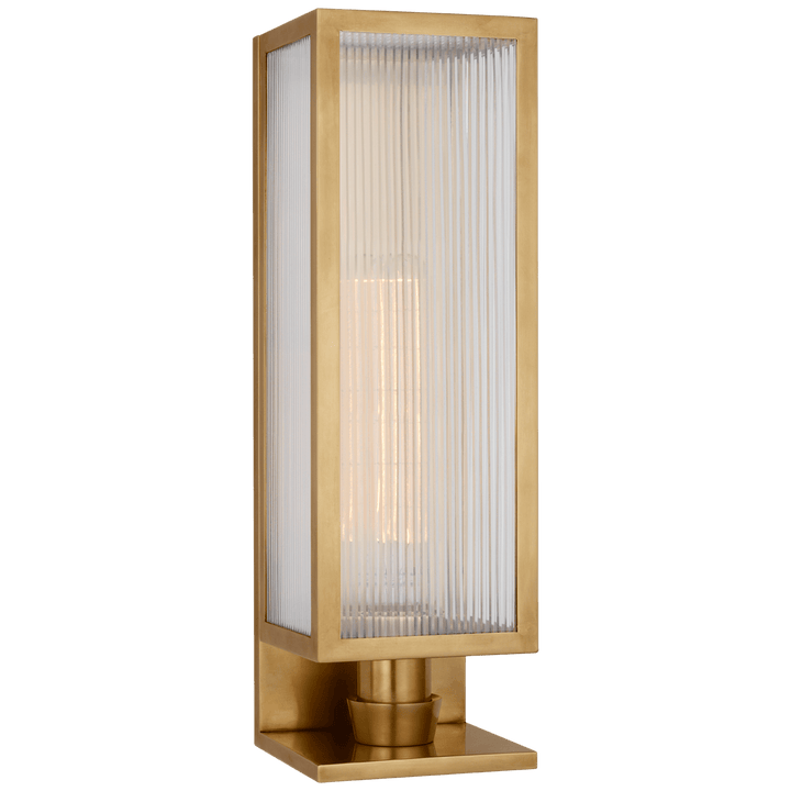 York 16" Single Box Sconce in Soft Brass with Clear Ribbed Glass