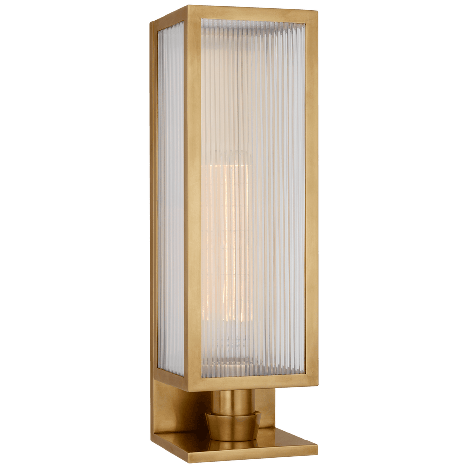York 16" Single Box Sconce in Soft Brass with Clear Ribbed Glass