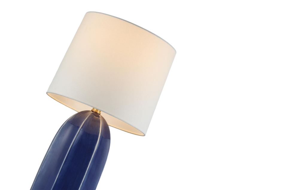 Melanie Large Table Lamp in Frosted Medium Blue with Linen Shade