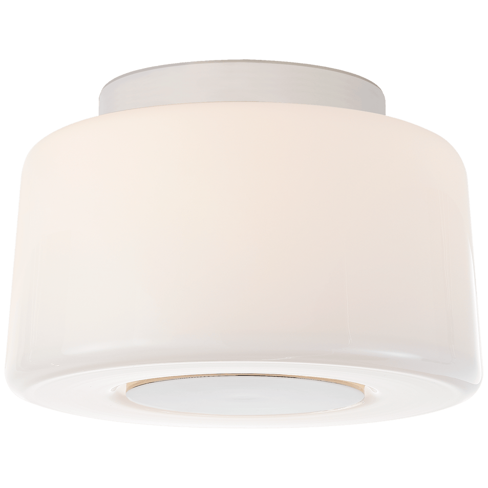 Acme Small Flush Mount in Polished Nickel with White Glass