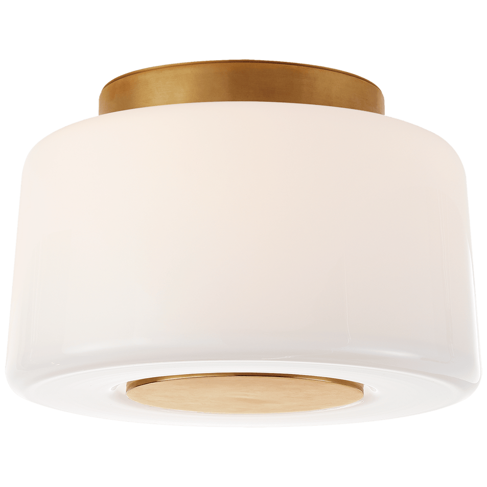 Acme Small Flush Mount in Soft Brass with White Glass