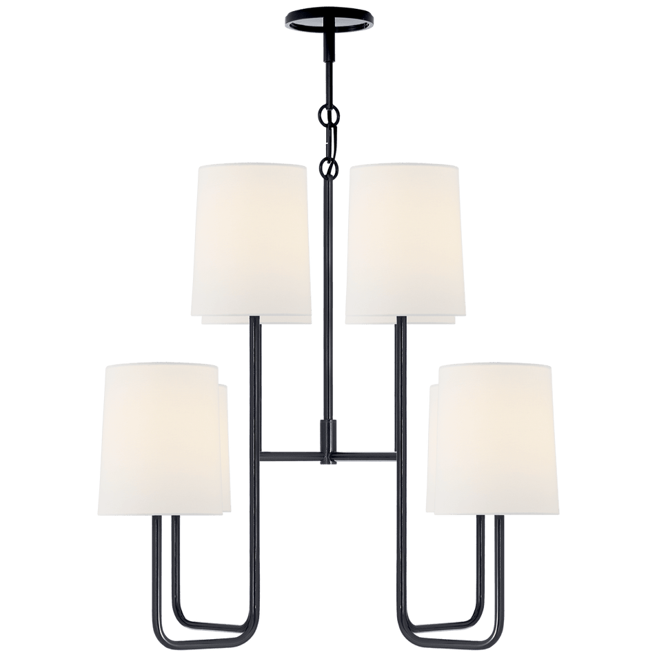 Go Lightly Medium Chandelier in Charcoal with Linen Shades